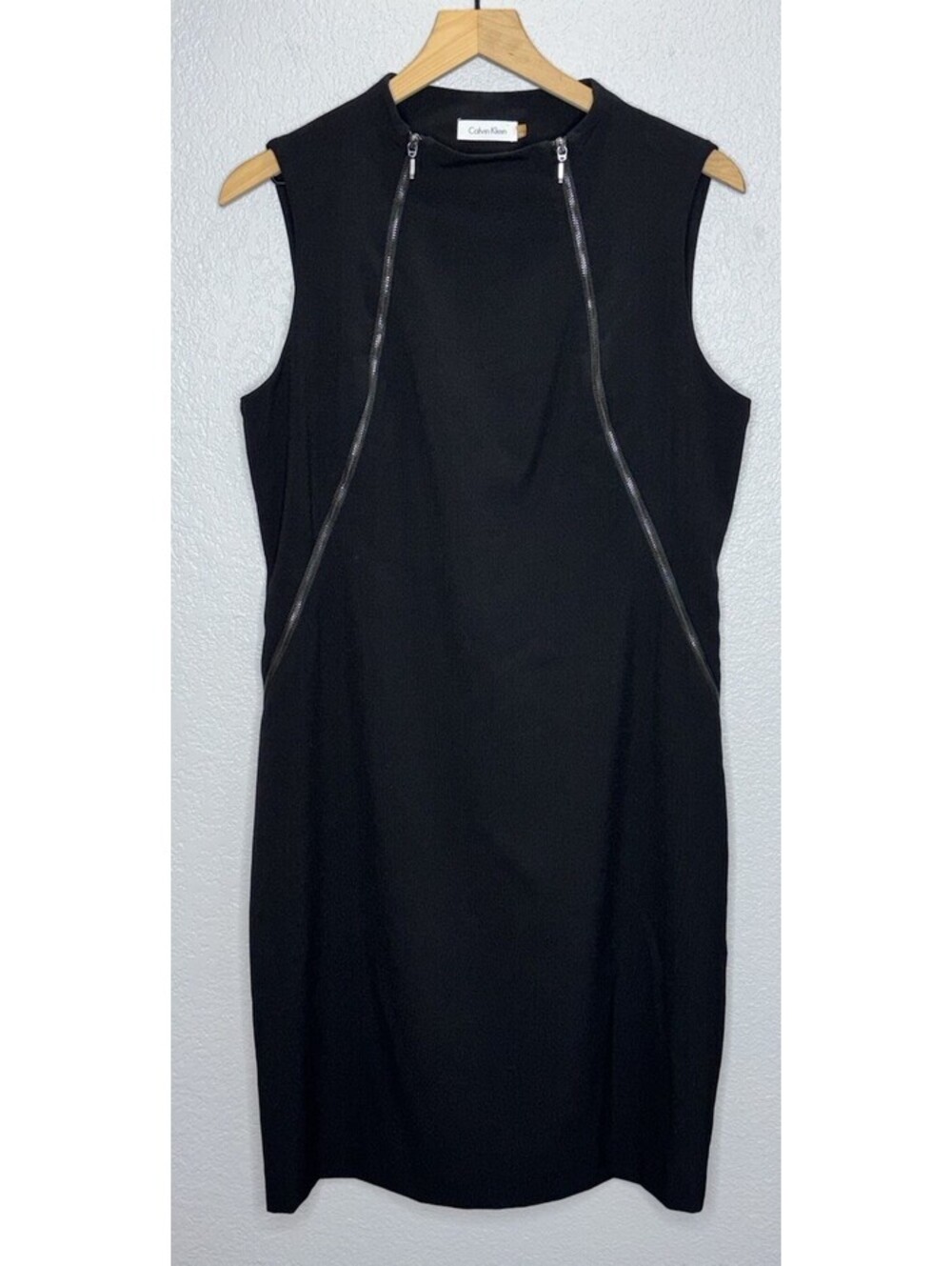 Calvin Klein Zipper Sheath Dress Size 12 Black Sleeveless